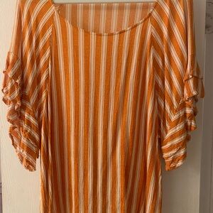 Umgee Orange and White Striped Blouse